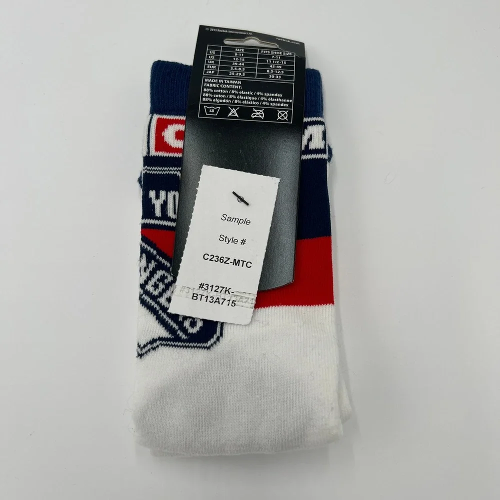 Reebok NHL New York Rangers Mens Socks Size L 9-11 Athletic Crew Style C236Z MTC